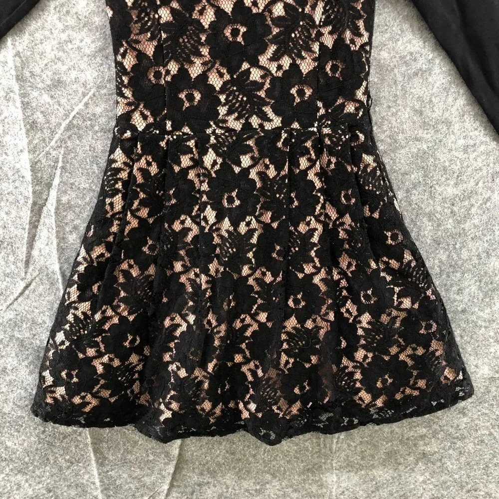 RUUM Kids Girls XS 5/6 Party Dress Lace Layer Black Beige Long Sleeve‎ Fit Flare